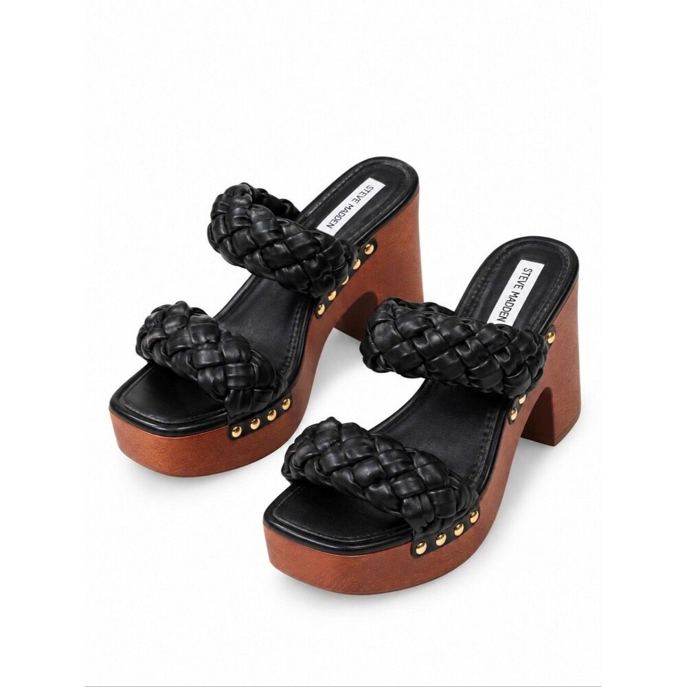 EUC Steve Madden women's Maren Platform heeled Sandal Braided Strap Black 8